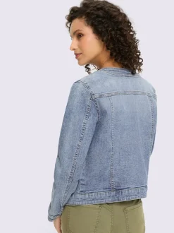 Veste en jean à boutons dorés et manches longues avec patte de boutonnage