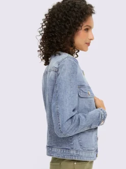 Veste en jean à boutons dorés et manches longues avec patte de boutonnage