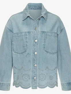 Veste en jean à col classique et manches longues avec broderies