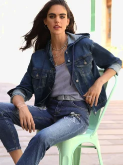Veste en jean décontractée avec capuche et poches