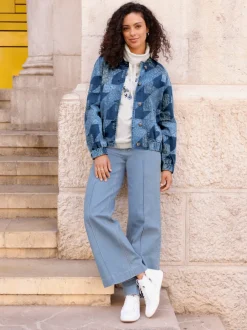 Veste en jean manches et ourlet élastiqués