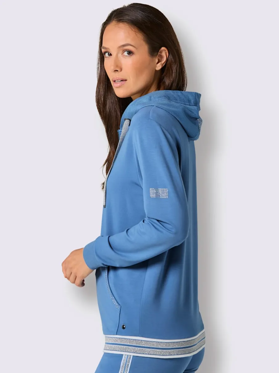 Veste en modal et viscose à capuche avec poches et détails brillants