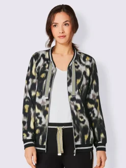 Veste en modal et viscose à imprimé animalier et col blouson