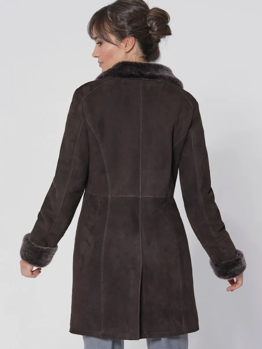 Veste en peau d'agneau col montant fourrure intérieure
