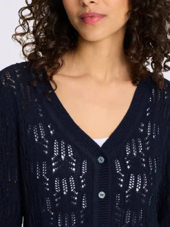 Veste en tricot ajouré avec col V et manches 3/4