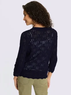 Veste en tricot ajouré avec col V et manches 3/4