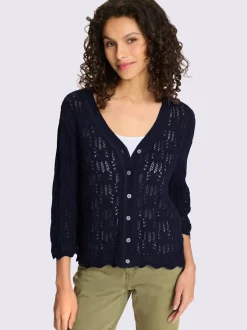 Veste en tricot ajouré avec col V et manches 3/4