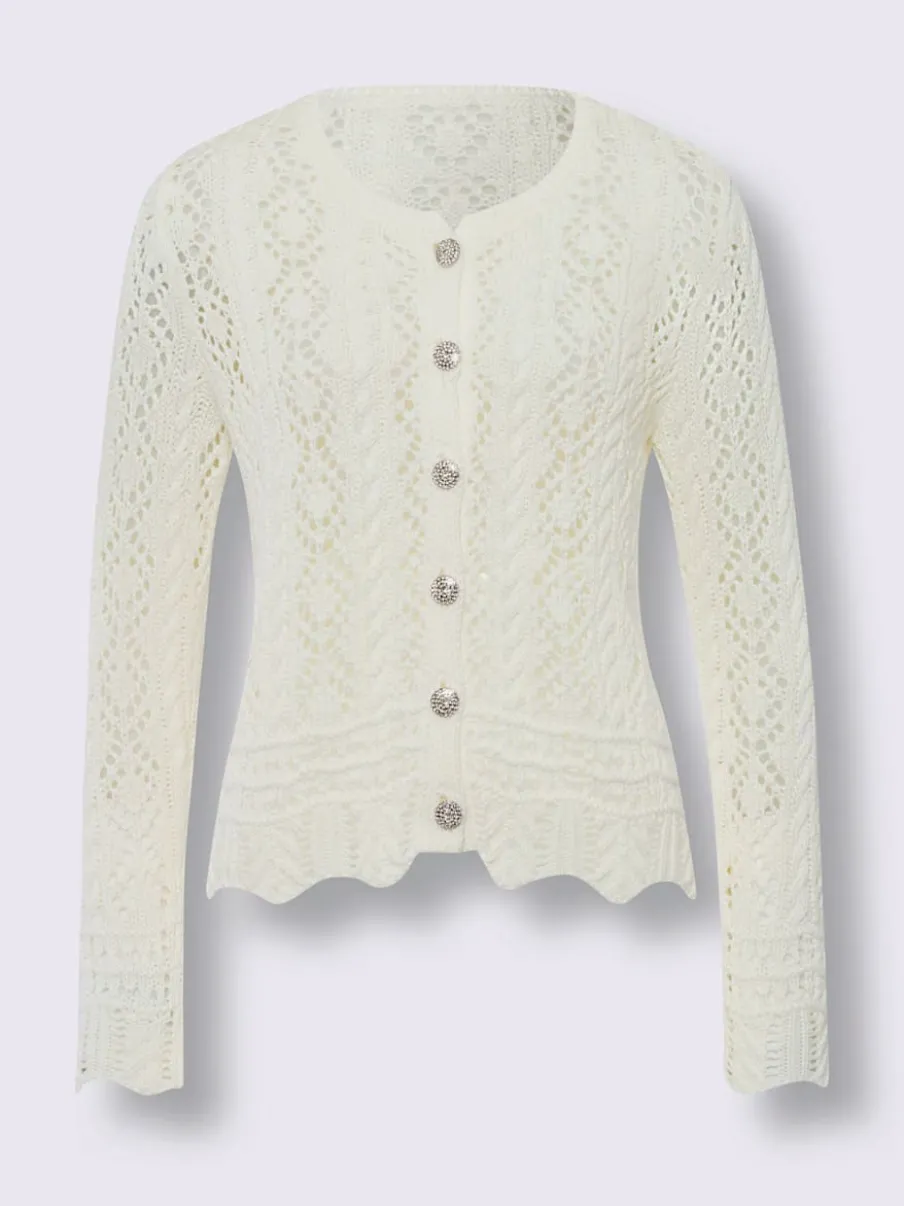 Veste en tricot ajouré avec col rond et boutons