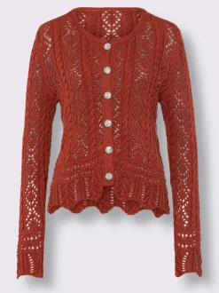 Veste en tricot ajouré avec col rond et boutons