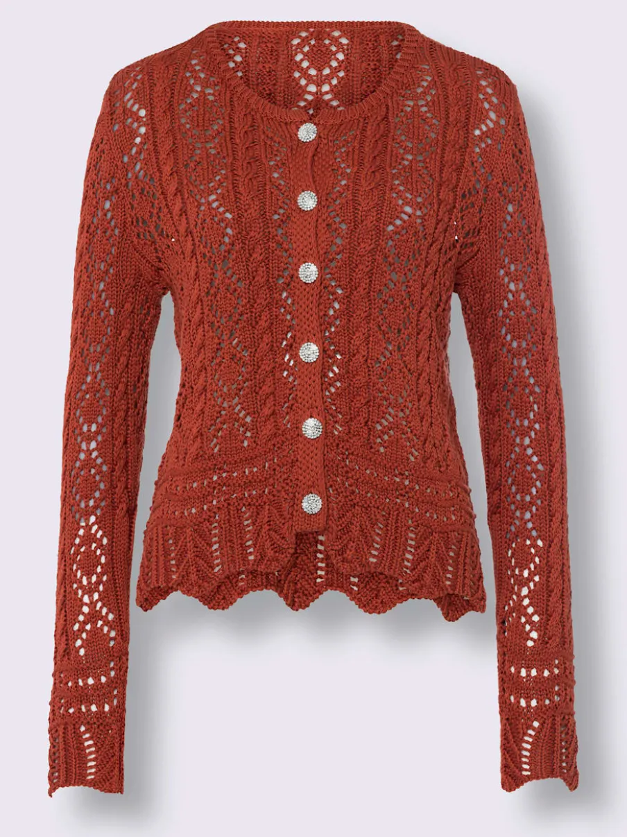 Veste en tricot ajouré avec col rond et boutons