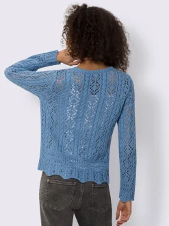 Veste en tricot ajouré avec col rond et boutons