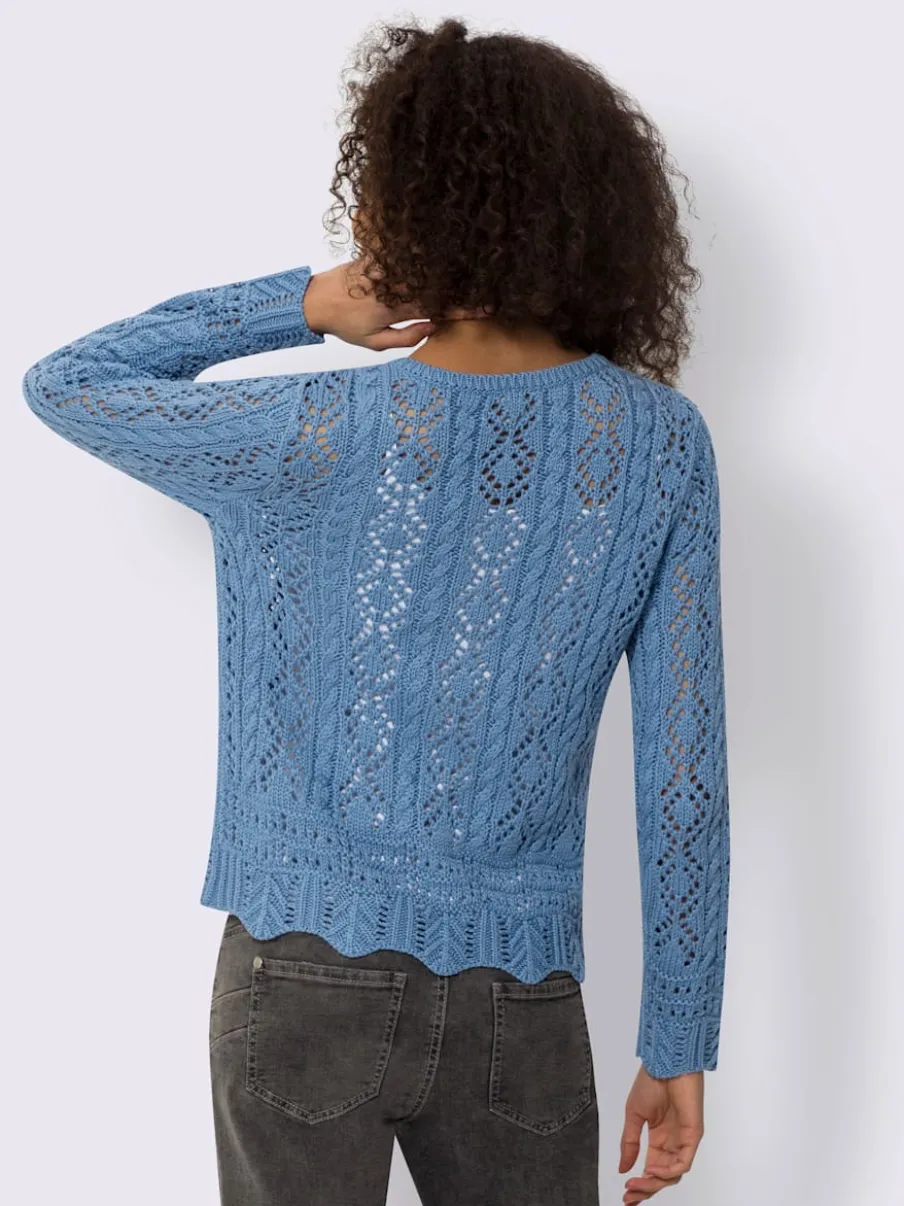Veste en tricot ajouré avec col rond et boutons