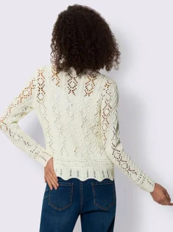 Veste en tricot ajouré avec col rond et boutons