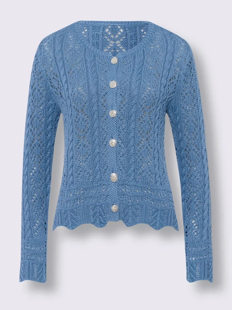 Veste en tricot ajouré avec col rond et boutons