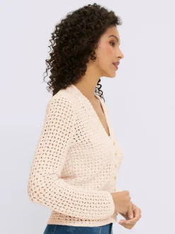 Veste en tricot ajouré avec col en V et manches longues