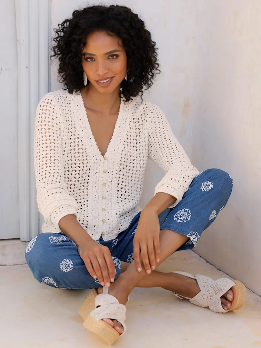 Veste en tricot ajouré avec col en V et manches longues
