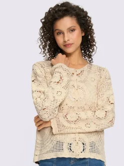 Veste en tricot ajouré à encolure ronde et manches longues
