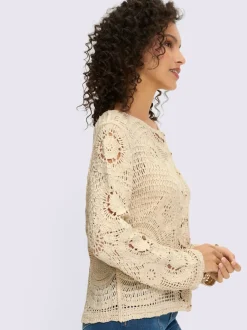 Veste en tricot ajouré à encolure ronde et manches longues