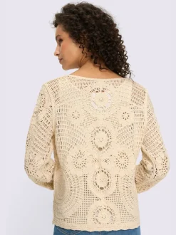 Veste en tricot ajouré à encolure ronde et manches longues