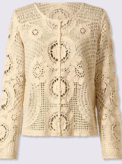 Veste en tricot ajouré à encolure ronde et manches longues