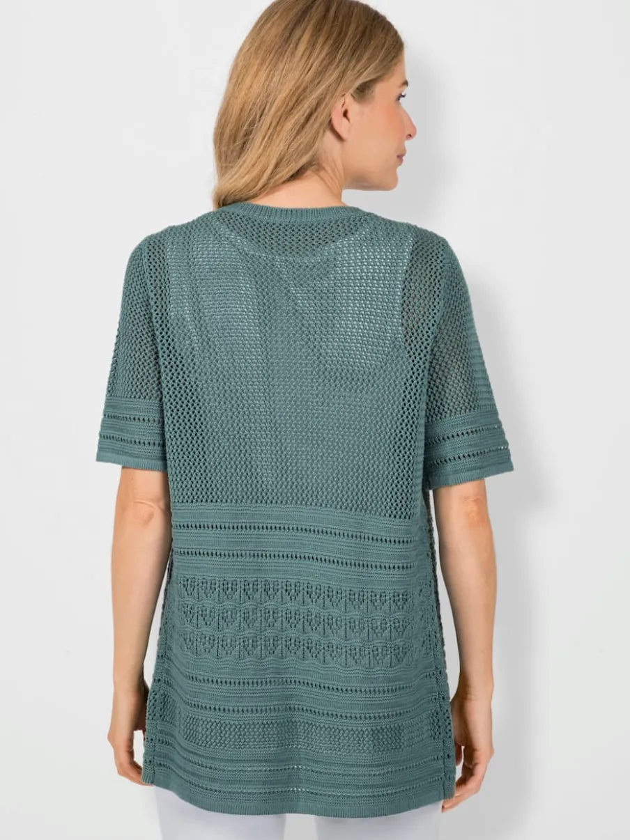 Veste en tricot ajouré à manches semi-longues ouvertes