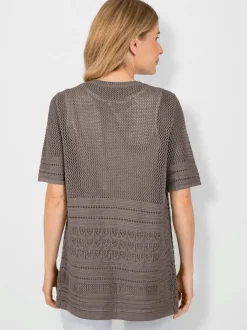 Veste en tricot ajouré à manches semi-longues ouvertes