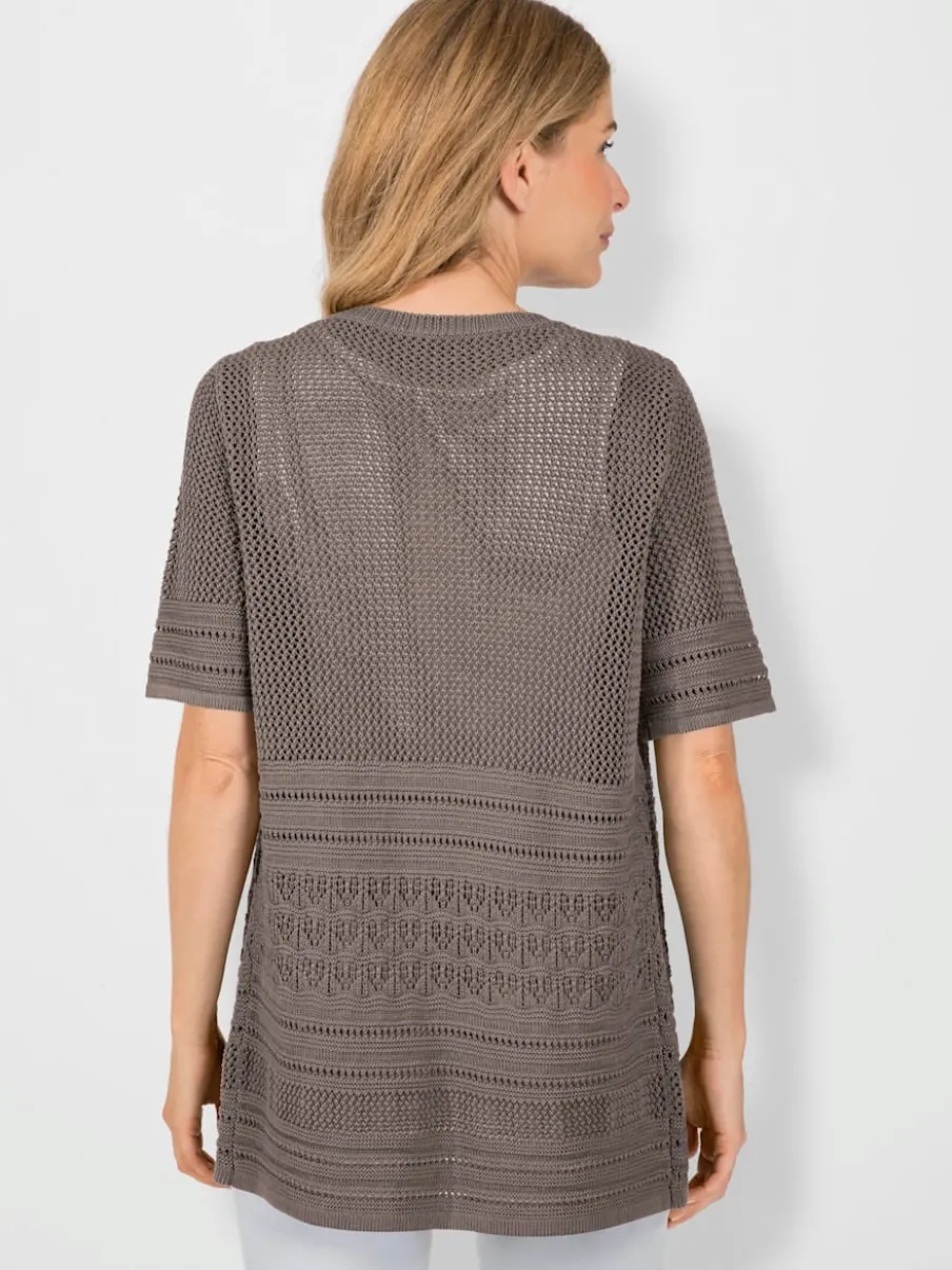 Veste en tricot ajouré à manches semi-longues ouvertes
