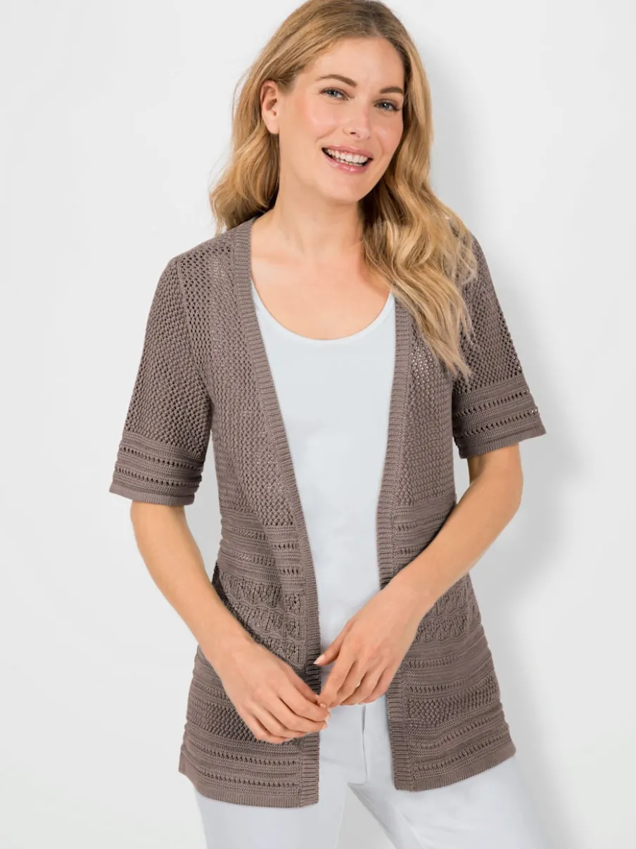 Veste en tricot ajouré à manches semi-longues ouvertes