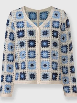 Veste en tricot aspect crochet avec col en V