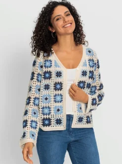 Veste en tricot aspect crochet avec col en V