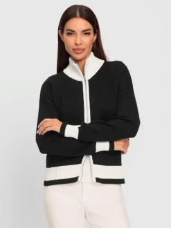 Veste en tricot avec col montant et bords-côtes