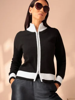 Veste en tricot avec col montant et bords-côtes