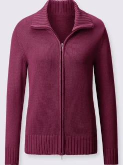 Veste en tricot avec glissière et finitions côtelées