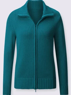 Veste en tricot avec glissière et finitions côtelées