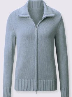 Veste en tricot avec glissière et finitions côtelées