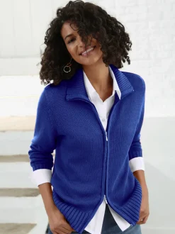 Veste en tricot avec glissière et finitions côtelées