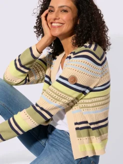 Veste en tricot avec motifs rayés et finitions côtelées