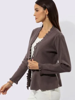 Veste en tricot à col en V et manches longues avec volants