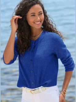 Veste en tricot à col rond avec patte de boutonnage et manches longues