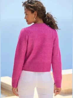 Veste en tricot à col rond avec patte de boutonnage et manches longues