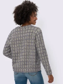 Veste en tricot à col étudiant et motif à carreaux