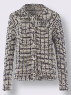 Veste en tricot à col étudiant et motif à carreaux