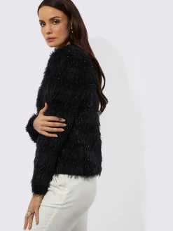 Veste en tricot à col V avec boutons fantaisie et bord-côte