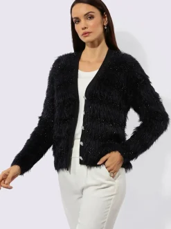 Veste en tricot à col V avec boutons fantaisie et bord-côte