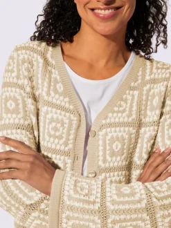 Veste en tricot à col V et manches longues avec motif jacquard