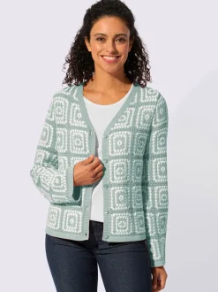 Veste en tricot à col V et manches longues avec motif jacquard