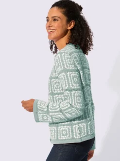 Veste en tricot à col V et manches longues avec motif jacquard