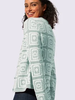 Veste en tricot à col V et manches longues avec motif jacquard