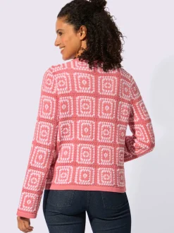 Veste en tricot à col V et manches longues avec motif jacquard