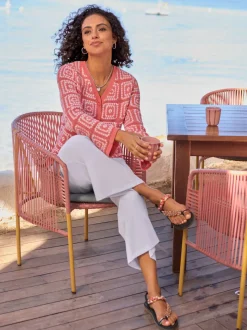 Veste en tricot à col V et manches longues avec motif jacquard